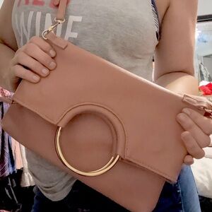 Madison West Pink and Gold Clutch with Detachable Crossbody Strap